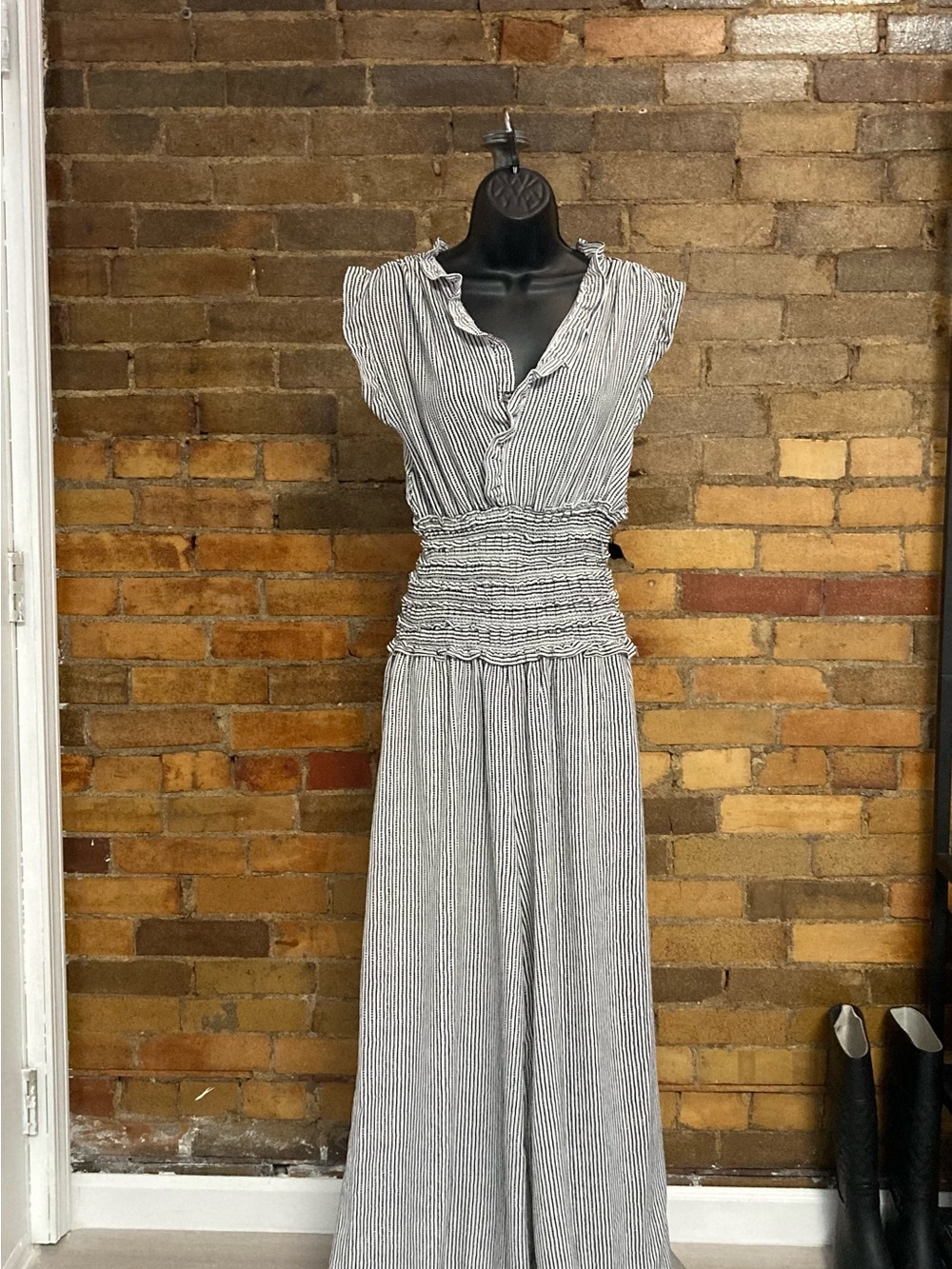 Max Studio Black and White Striped Wide-Leg Jumpsuit